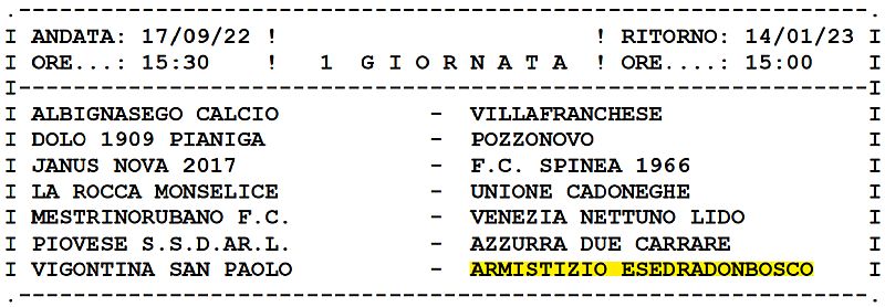 1^ giornata Calcio Armistizio Esedra don Bosco Padova Juniores Elite U19 Girone C SS 2022-2023